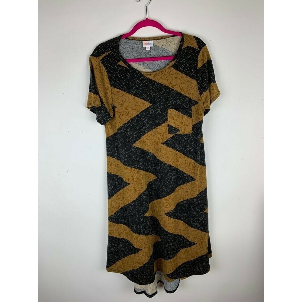 LuLaRoe Womans Dress Size Medium Brown Dots High Low Hem Short Sleeve